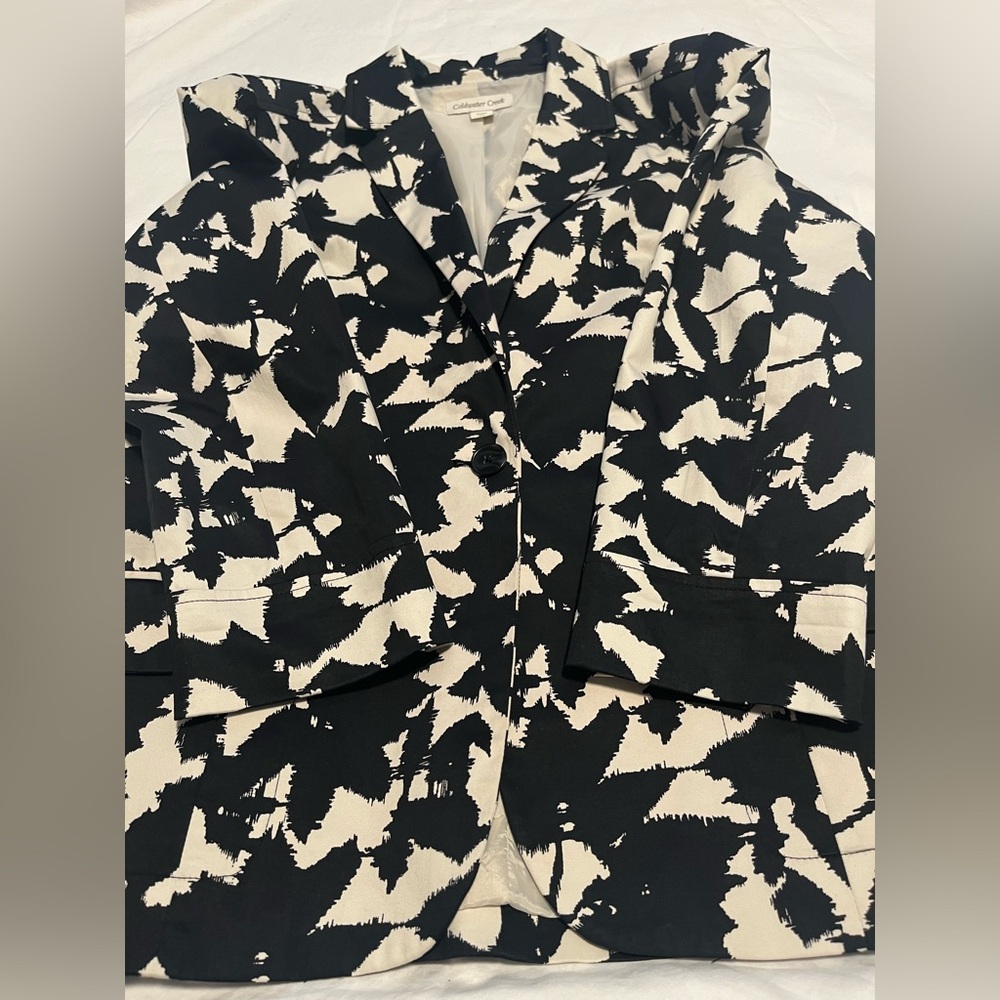 Coldwater Creek Women’s Black & White LS One Button Abstract Blazer Size 14 - Picture 15 of 16